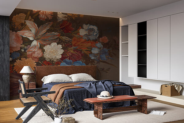 Pittura di fiori su una superficie marrone Carta da parati Pittura di fiori su una superficie marrone