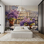 Carta da parati Pittura di un balcone con fiori viola