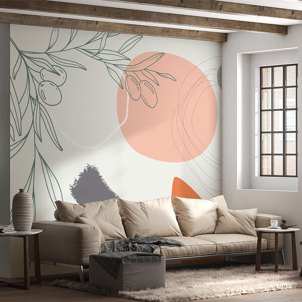Progettazione grafica di un ramo con olive e cerchi Carta da parati Progettazione grafica di un ramo con olive e cerchi