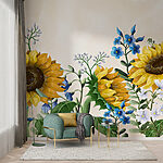 Carta da parati Gruppo di girasoli e altri fiori