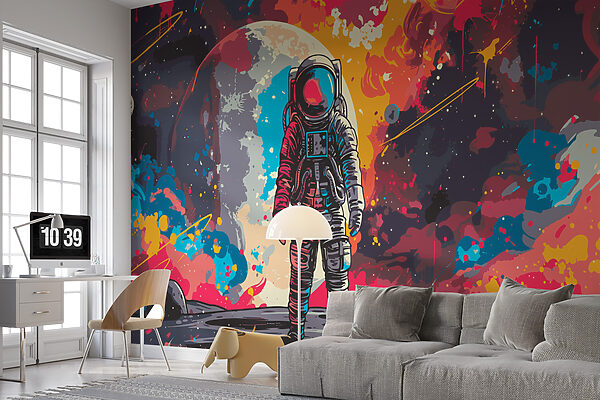 Astronauta nello spazio con alle spalle un grande spazio rosso e arancione Carta da parati Astronauta nello spazio con alle spalle un grande spazio rosso e arancione