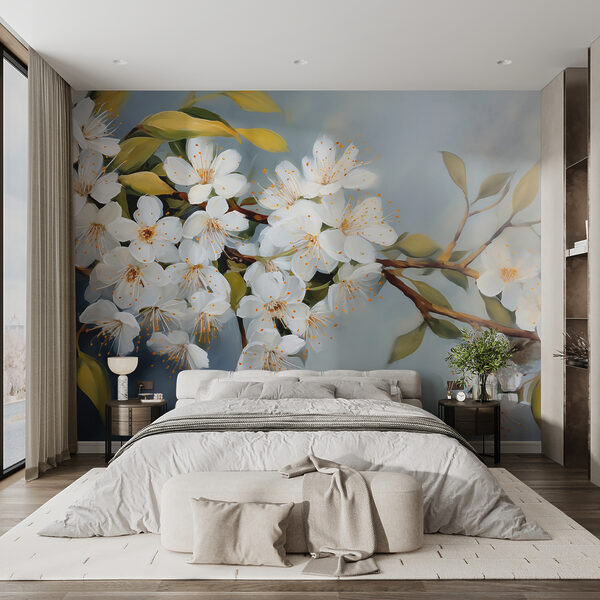 Fiori bianchi su un ramo Carta da parati Fiori bianchi su un ramo