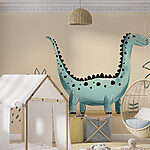 Carta da parati Dinosauro a fumetti con piante e foglie