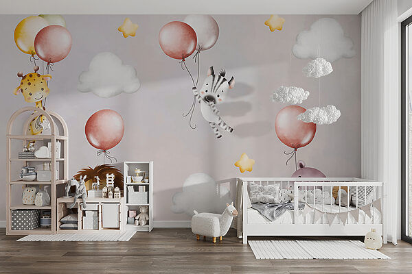 Carta da parati con animali e palloncini Carta da parati Carta da parati con animali e palloncini