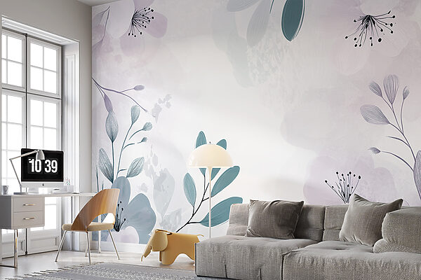 Design floreale bianco e viola Carta da parati Design floreale bianco e viola