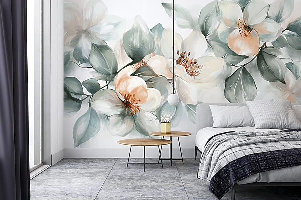 Pittura di fiori e foglie Carta da parati Pittura di fiori e foglie