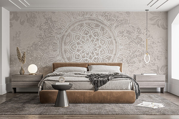 Mandala bianco e grigio Carta da parati Mandala bianco e grigio