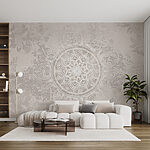 Carta da parati murale Mandala bianco e grigio