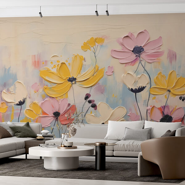 Pittura di fiori su una superficie bianca Carta da parati Pittura di fiori su una superficie bianca