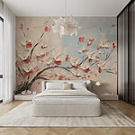 Carta da parati Pittura di un albero con fiori bianchi