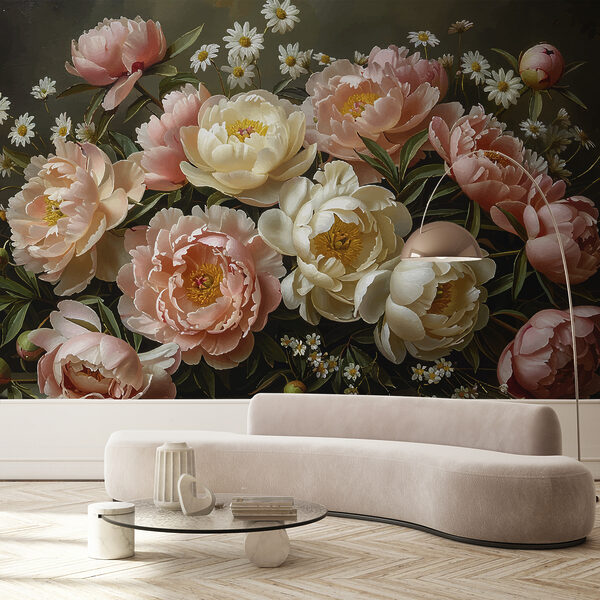 Carta da parati murale Carta da parati murale Bouquet di fiori rosa e bianchi (COD: w01513)