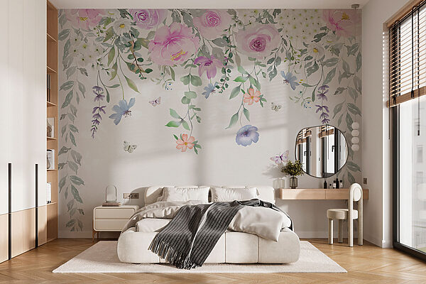 Pittura di fiori e farfalle Carta da parati Pittura di fiori e farfalle