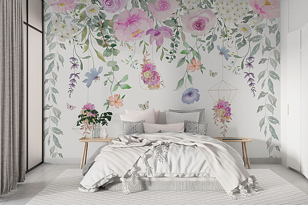 Pittura di fiori e farfalle Carta da parati Pittura di fiori e farfalle