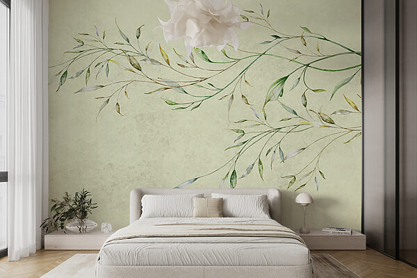 Pittura di un ramo con foglie Carta da parati Pittura di un ramo con foglie
