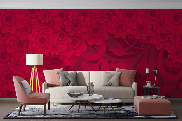 Modello di fiore rosso su sfondo rosso Carta da parati Modello di fiore rosso su sfondo rosso