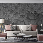 Carta da parati Design floreale grigio e bianco
