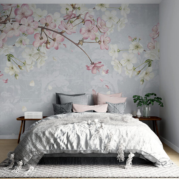 Ramo con fiori bianchi e rosa Carta da parati Ramo con fiori bianchi e rosa