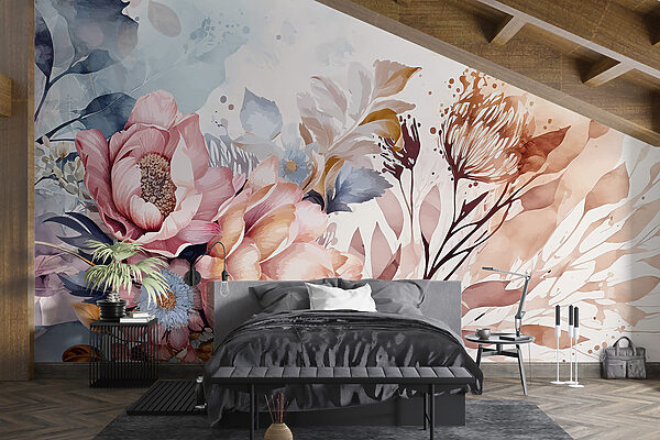 Pittura di fiori e foglie Carta da parati Pittura di fiori e foglie