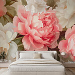 Carta da parati Peonie in fiore in tonalità tenui