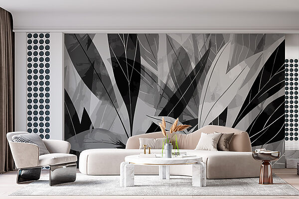 Immagine in bianco e nero di foglie Carta da parati Immagine in bianco e nero di foglie
