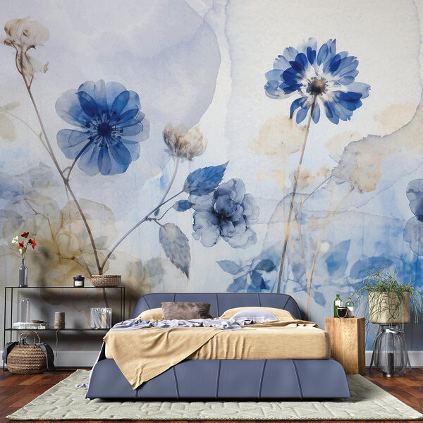 Fiori blu e bianchi Carta da parati Fiori blu e bianchi