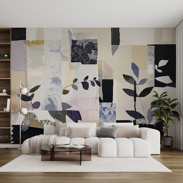 Pittura di foglie e quadrati Carta da parati Pittura di foglie e quadrati