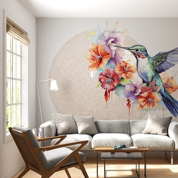Colibrì in volo sui fiori Carta da parati Colibrì in volo sui fiori