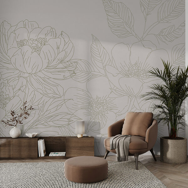 Carta da parati murale Disegno di fiori e foglie
