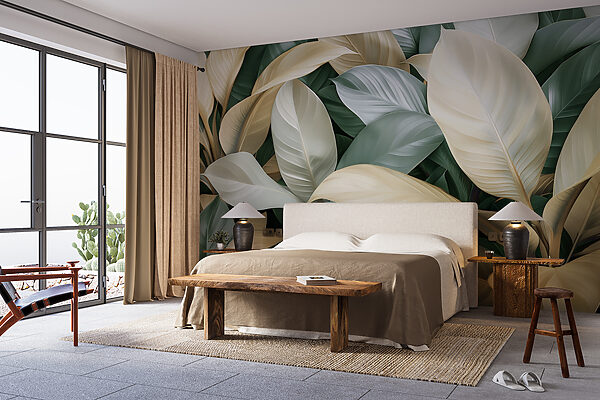 Foglie rigogliose in tonalità tenui Carta da parati Foglie rigogliose in tonalità tenui