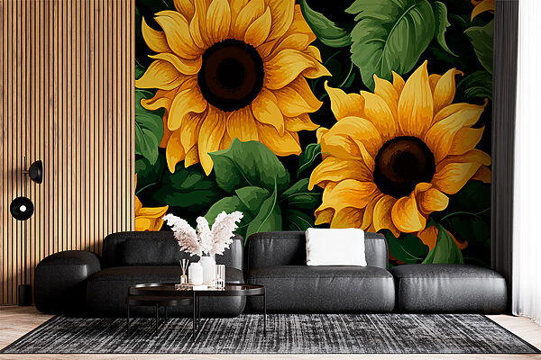 I girasoli fioriscono in tonalità vivaci Carta da parati I girasoli fioriscono in tonalità vivaci