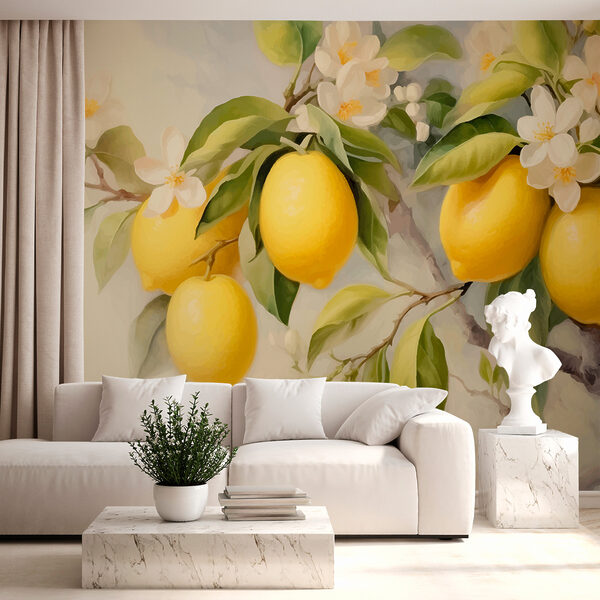 Pittura di limoni su un albero Carta da parati Pittura di limoni su un albero