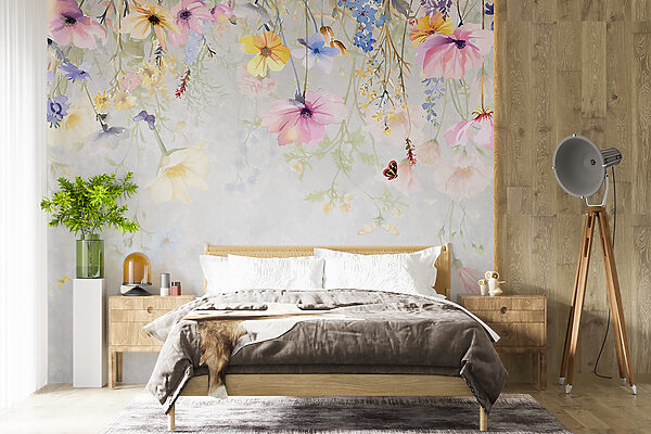 Pittura di fiori e farfalle Carta da parati Pittura di fiori e farfalle