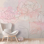 Carta da parati Disegno di fiori su sfondo rosa