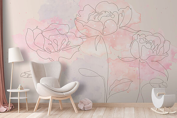 Disegno di fiori su sfondo rosa Carta da parati Disegno di fiori su sfondo rosa