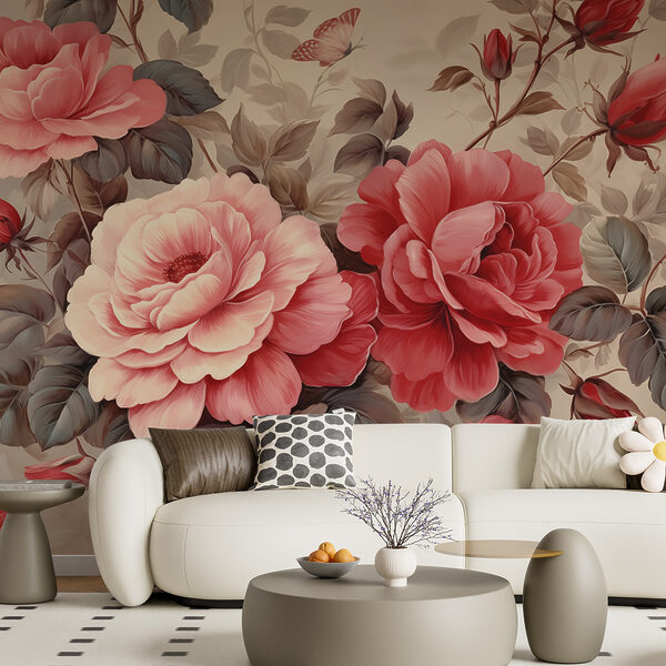 Eleganti fiori adornano una tela senza tempo Carta da parati Eleganti fiori adornano una tela senza tempo