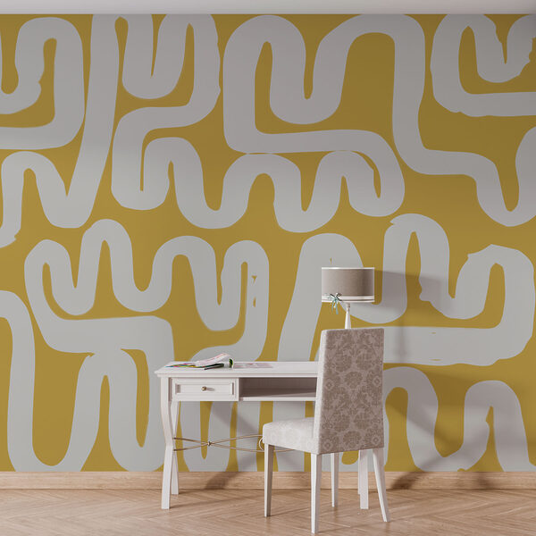 Carta da parati murale Labirinto bianco e giallo
