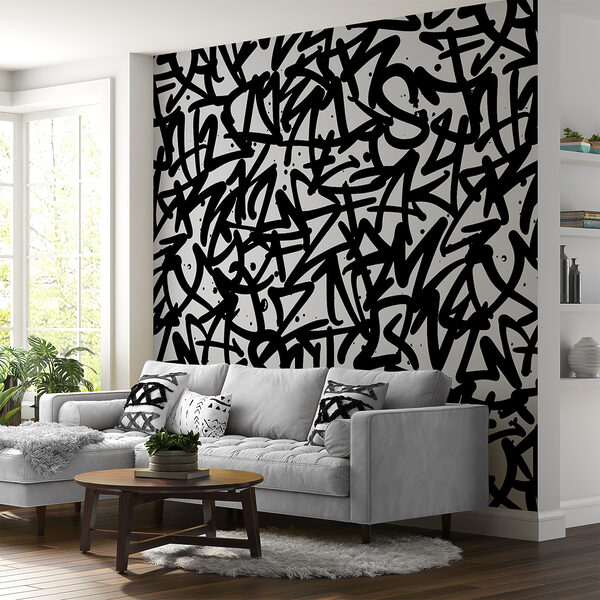 Motivo in bianco e nero con lettere Carta da parati Motivo in bianco e nero con lettere