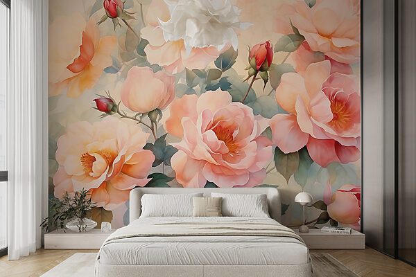 Pittura di fiori su una parete Carta da parati Pittura di fiori su una parete