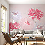 Carta da parati Gruppo di fiori su sfondo rosa