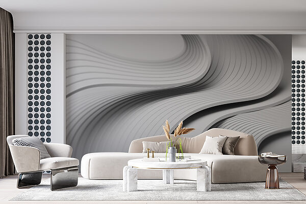 Linee curve bianche e grigie Carta da parati murale Linee curve bianche e grigie