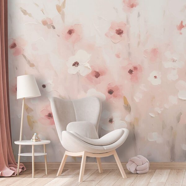 Carta da parati murale Pittura di fiori su sfondo bianco