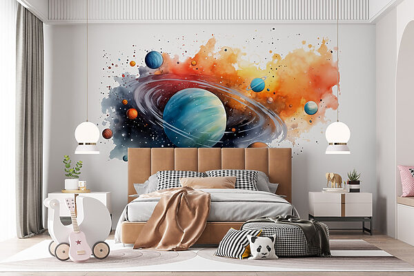 Acquerello di pianeti e stelle Carta da parati Acquerello di pianeti e stelle