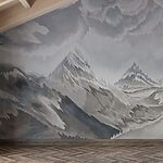 Carta da parati Pittura di montagne e nuvole