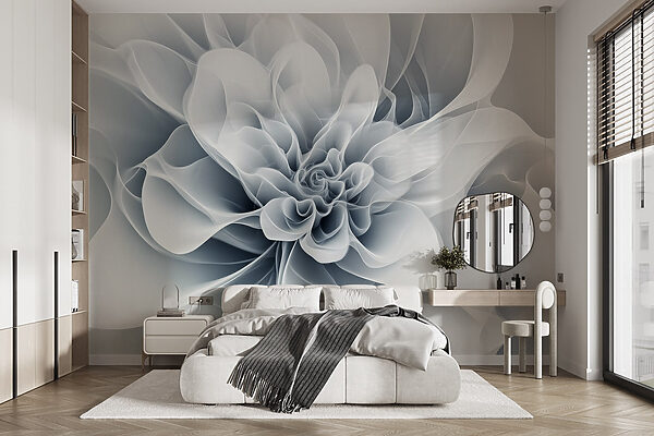 Eleganti volute monocromatiche di design floreale Carta da parati Eleganti volute monocromatiche di design floreale