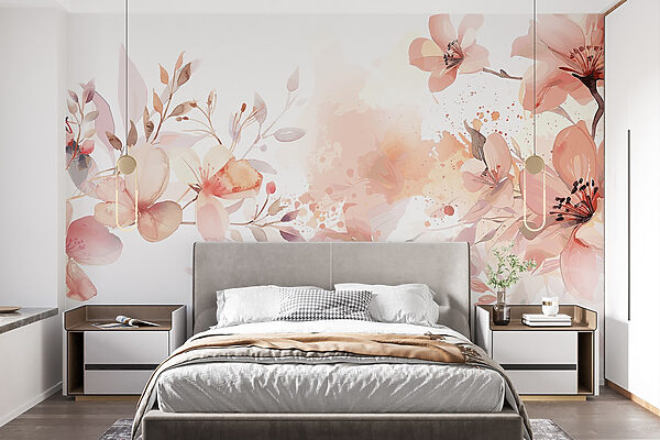 Pittura di fiori e foglie Carta da parati Pittura di fiori e foglie