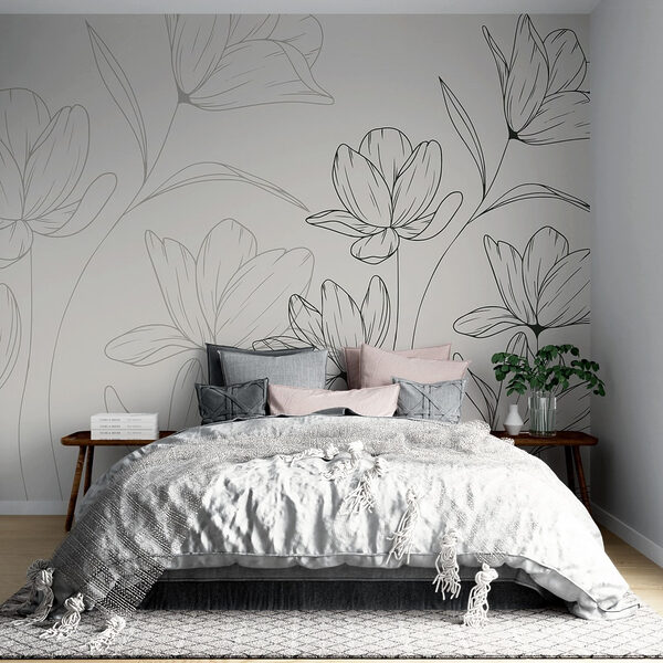 Disegno di fiori su sfondo bianco Carta da parati Disegno di fiori su sfondo bianco