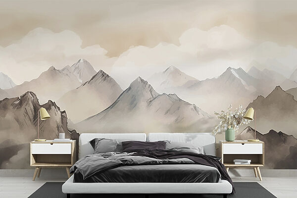 Pittura di montagne e nuvole Carta da parati Pittura di montagne e nuvole