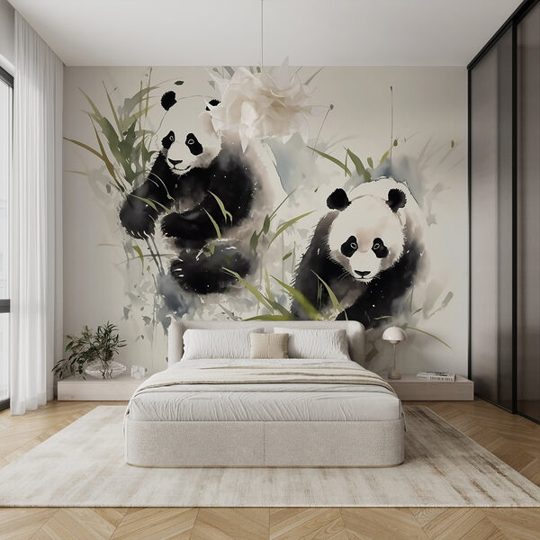 Coppia di panda nell'erba Carta da parati Coppia di panda nell'erba