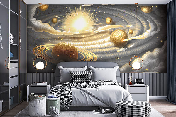 Pianeta con anelli e stelle nel cielo Carta da parati Pianeta con anelli e stelle nel cielo