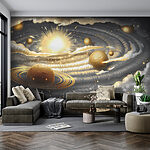 Carta da parati murale Pianeta con anelli e stelle nel cielo